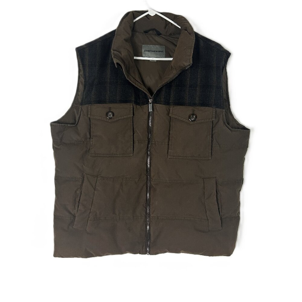 Johnston & Murphy Down Puffer Vest W Plaid Shoulders XL Brown